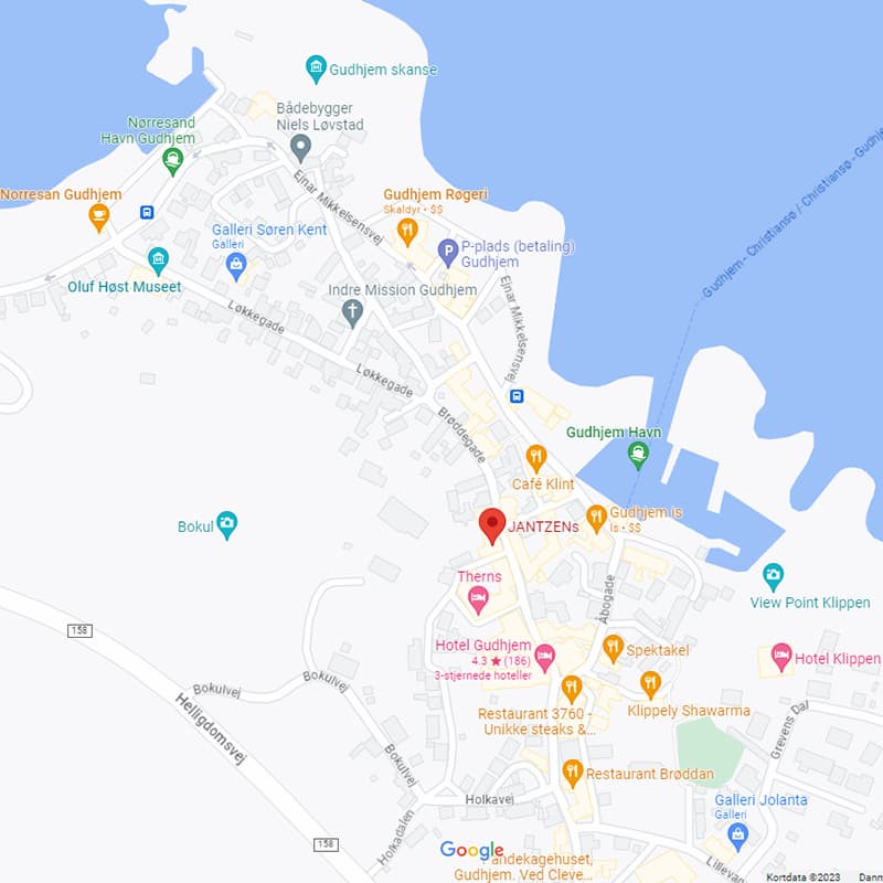 Google map med Jantzens Hotel markeret